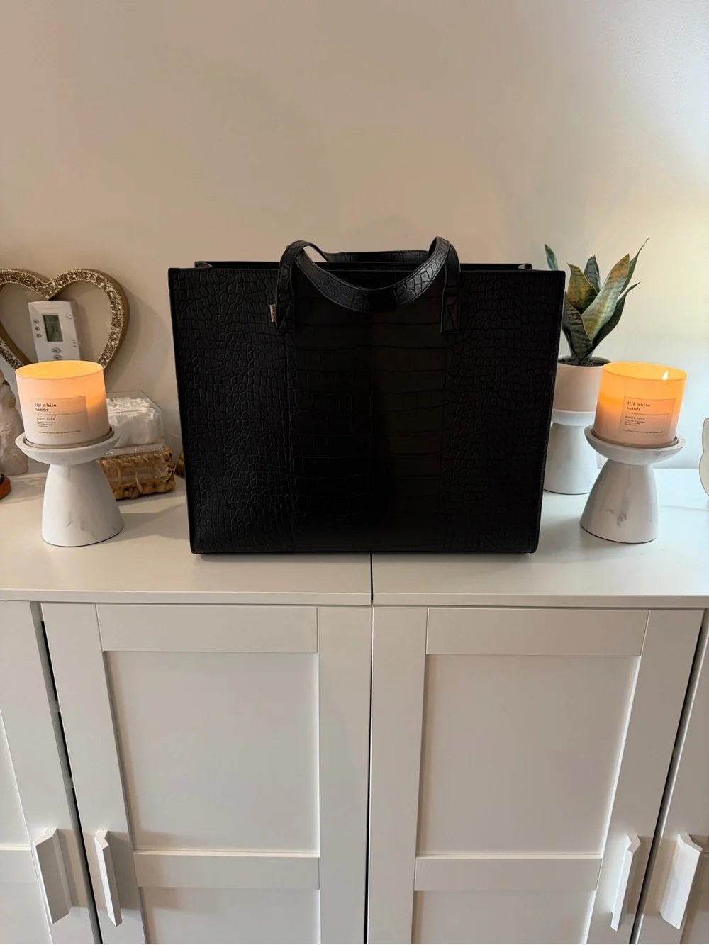 BEIS Black Croc-Embossed Laptop Tote